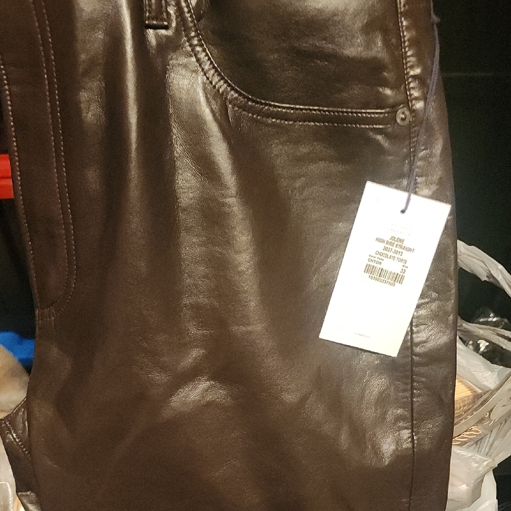 #51...NWT Women's Citizens of Humanity Dark Brown Leather Pants...33 - Picture 4 of 8
